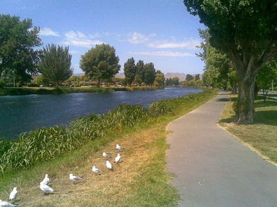 Avon River in Christchurch Looking towards the Port Hills