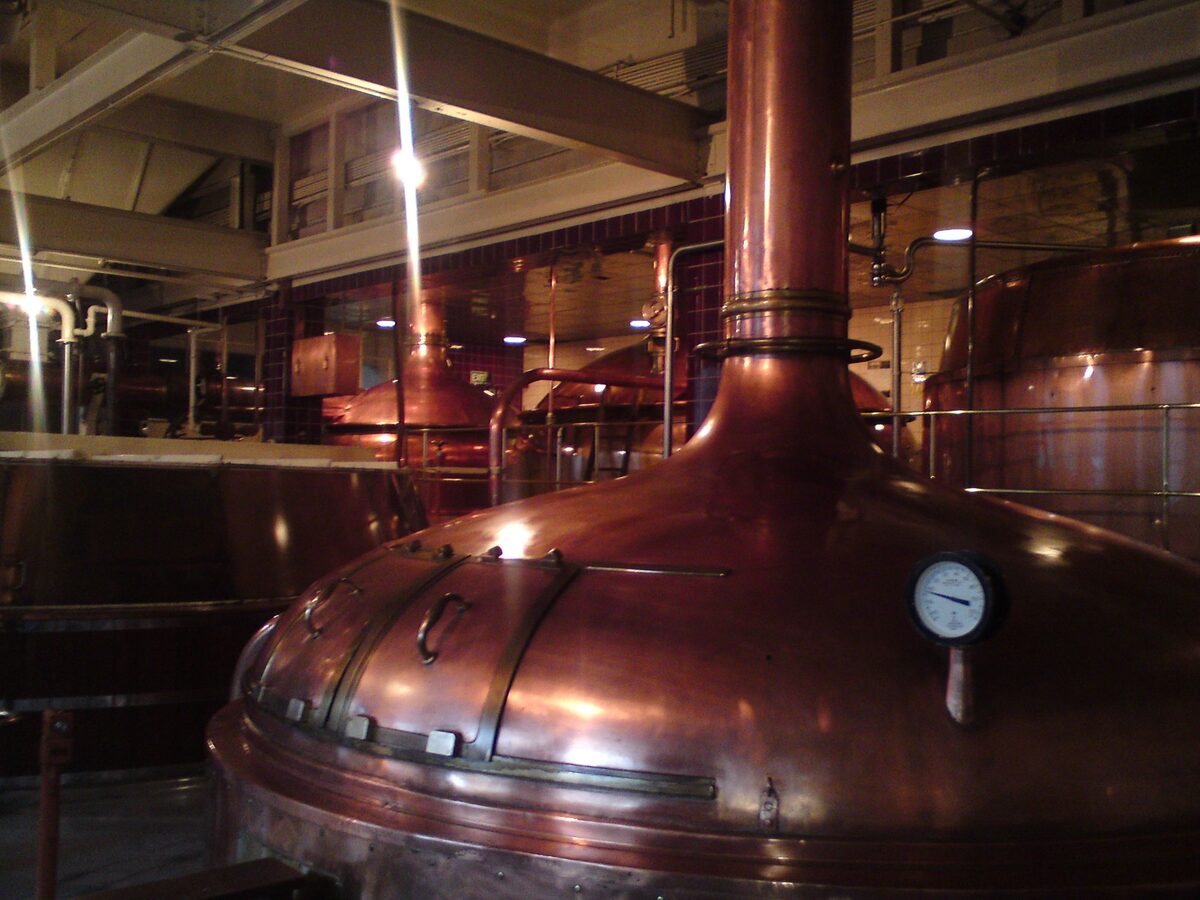 Copper brewing kettles inside Speight's Brewery Dunedin New Zealand
